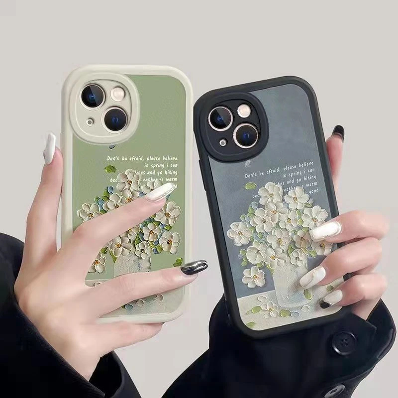 【苹果/华为/oppo/vivo/小米】油画花朵小羊皮防摔全包硅胶手机壳