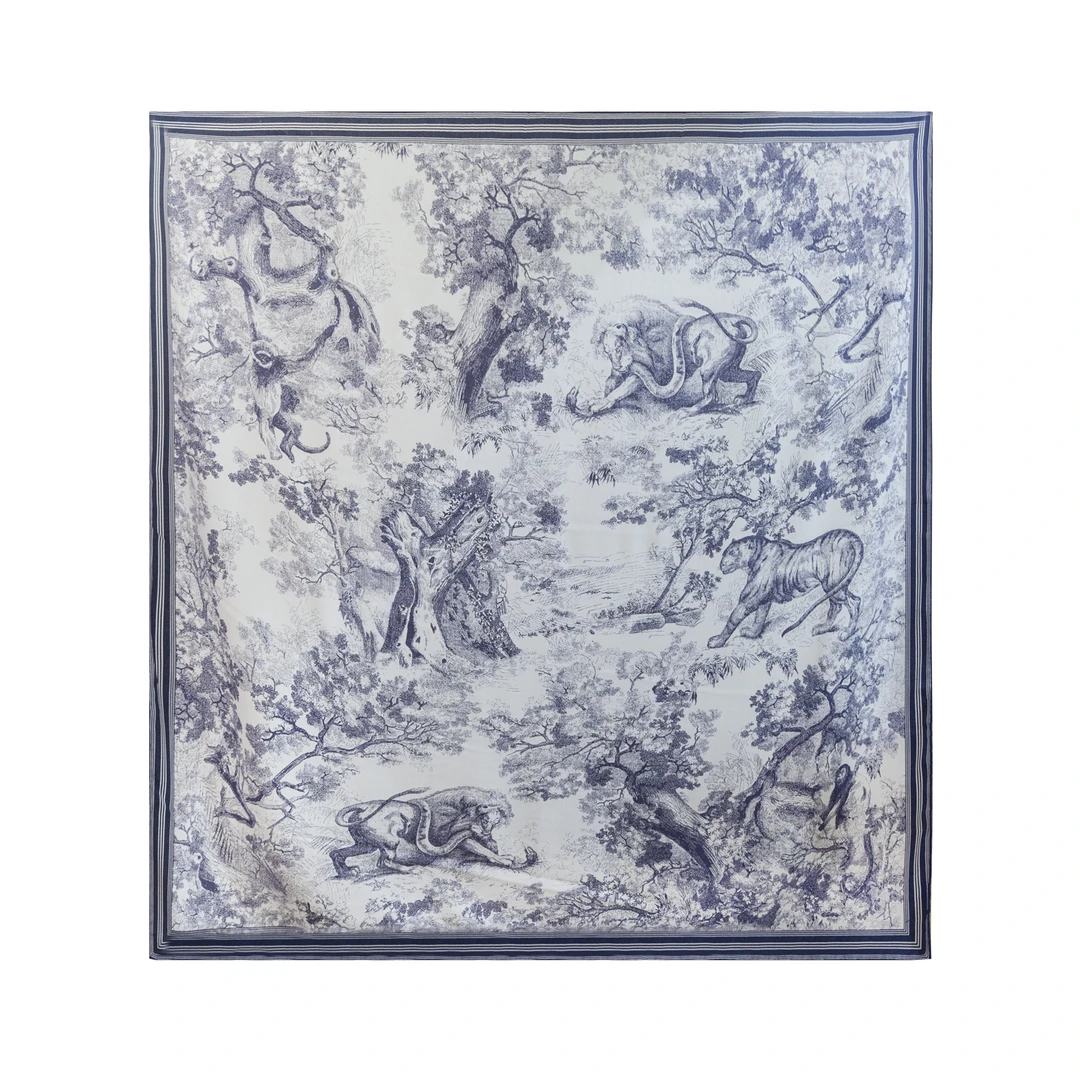 【六丑】新款丛林动物印花条纹边围巾309AWJ0031