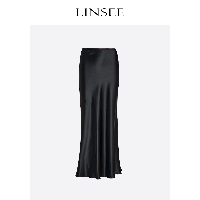 LINSEE/麟瑄醋酸高腰半身裙长款鱼尾裙半裙A包臀鱼尾裙AQ22D2241A