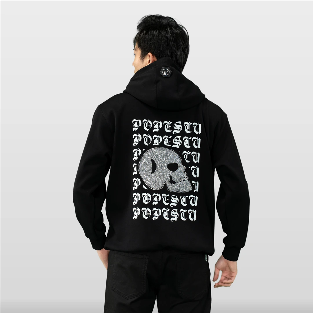 POPESCU/波佩斯库450克原创重工烫钻加绒潮流百搭连帽套头卫衣246