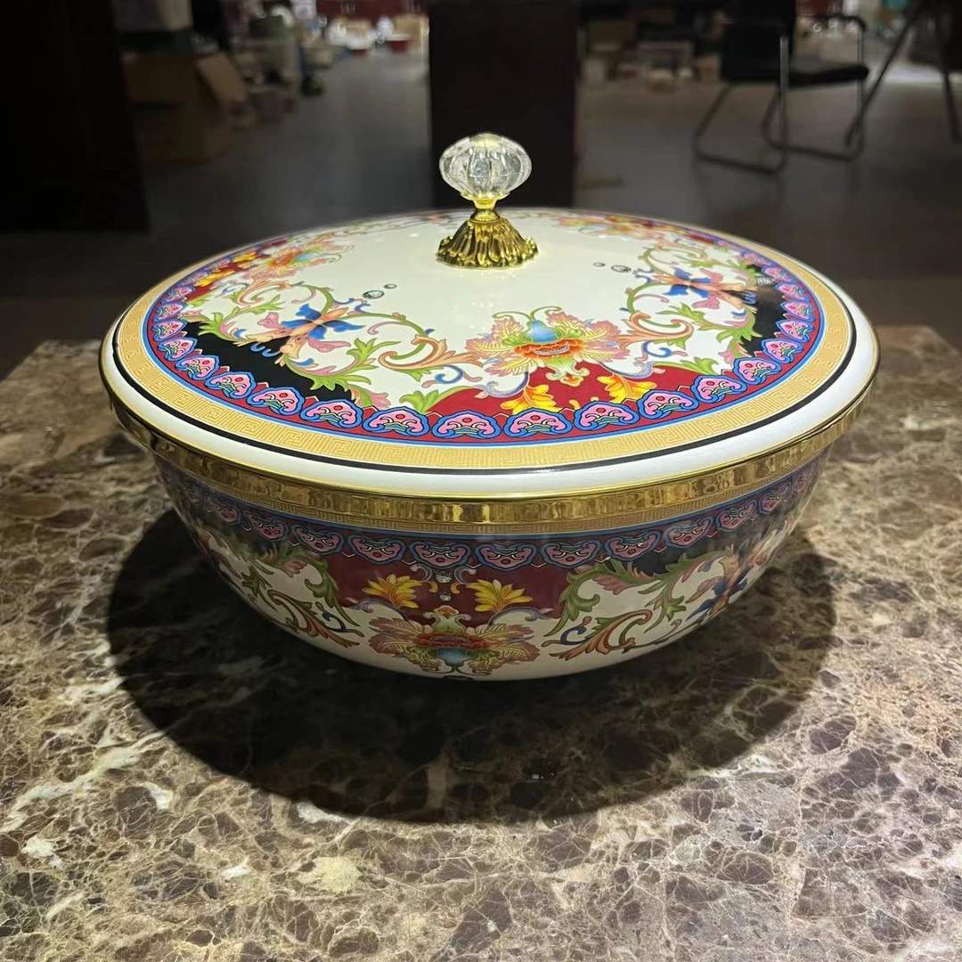 28.8cm珍品搪瓷和面盆高定款金边搪瓷水晶盖电磁炉明火通用