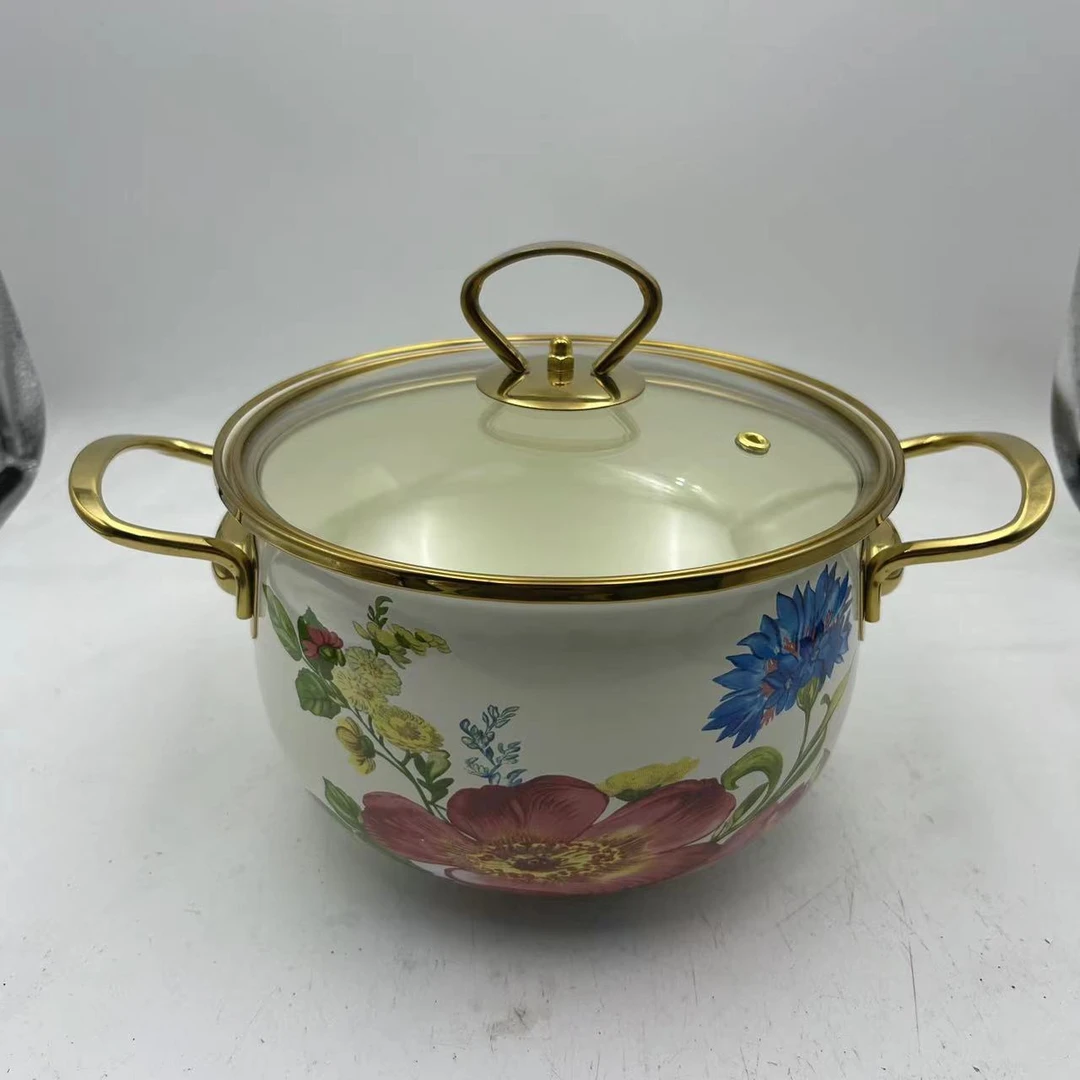 18cm【花卉-内销款】搪瓷珐琅汤锅煮锅炖锅