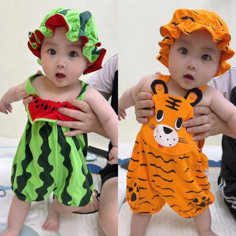 【沫沫家】A类棉婴儿哈衣西瓜老虎套装可爱超萌连体衣爬服包屁衣