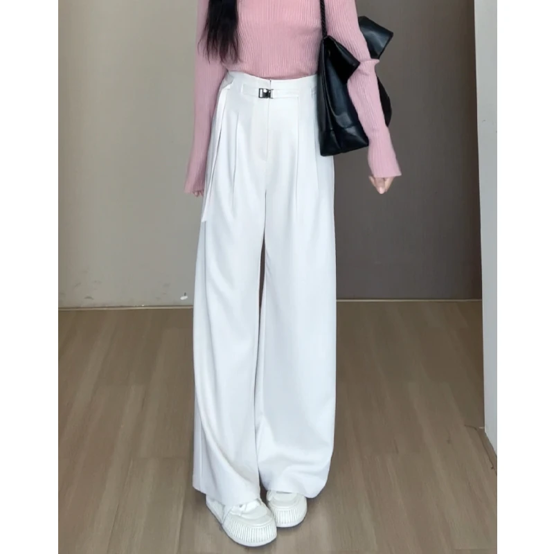 【街拍模特】蛋妹观与大码女装微胖mm显瘦春秋白色休闲裤DM21736