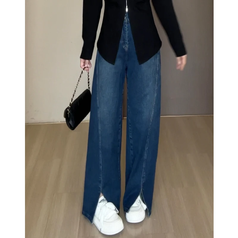 YY【流畅线条】高腰随性舒适藏肉自由无束缚显瘦阔腿牛仔裤DM21565