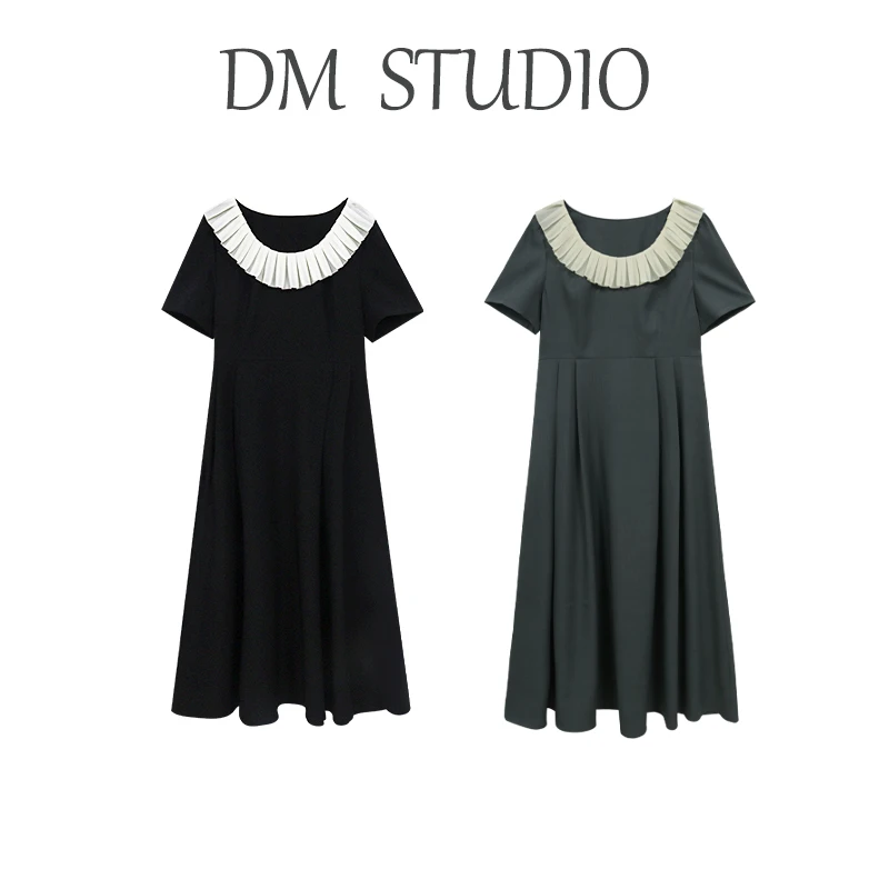 XX DM20668【氛围感】法式复古浪漫简约正肩捏褶短袖精致连衣裙