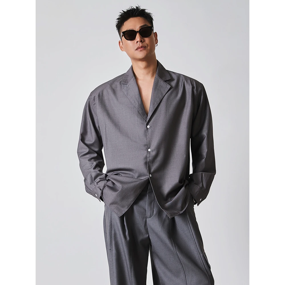 宋春江同款 春季新款高级垂感潮流韩版垫肩雅痞宽松弛感长袖衬衫