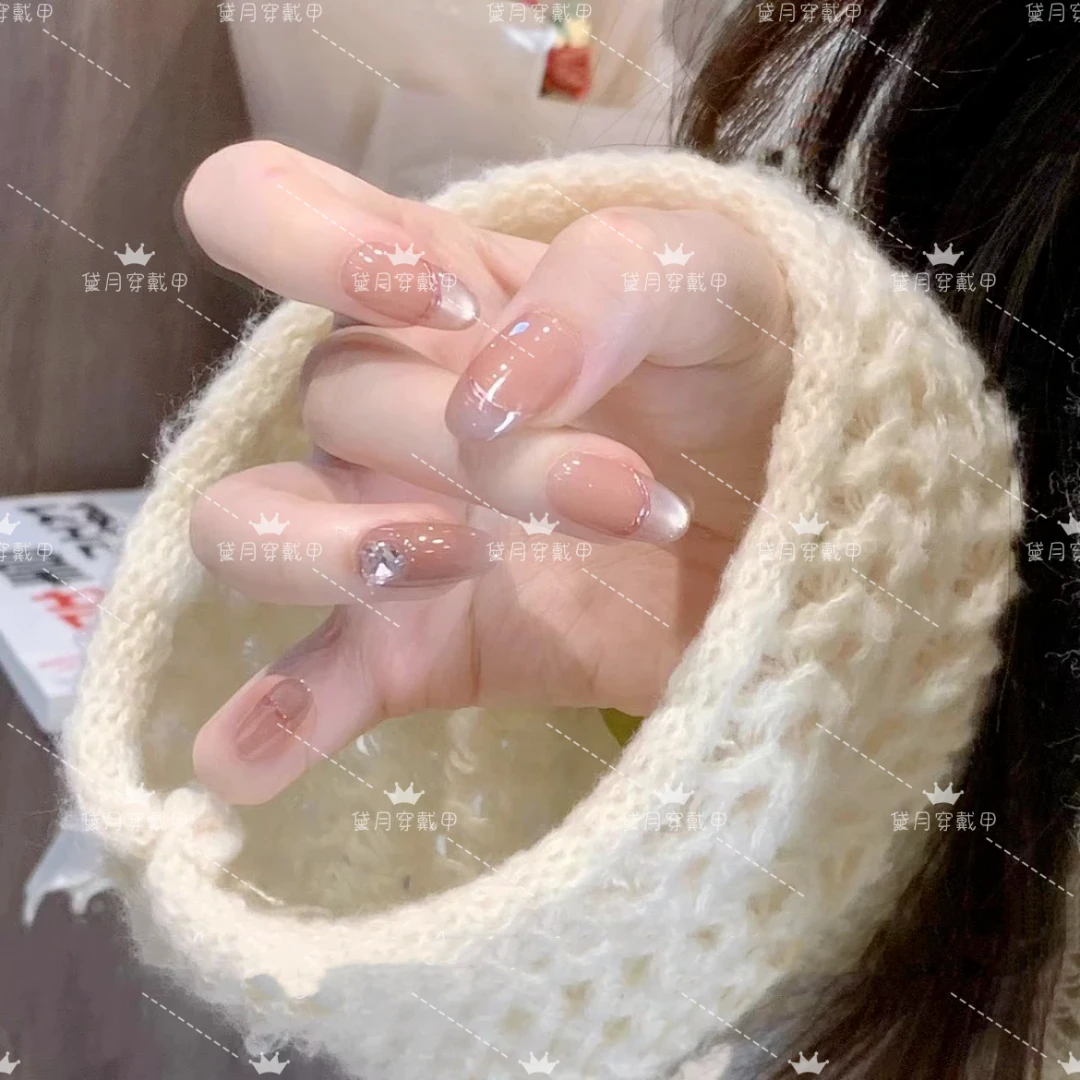 琉璃美甲纯手工光疗美甲贴果冻贴片指甲穿戴甲简约梯形重复