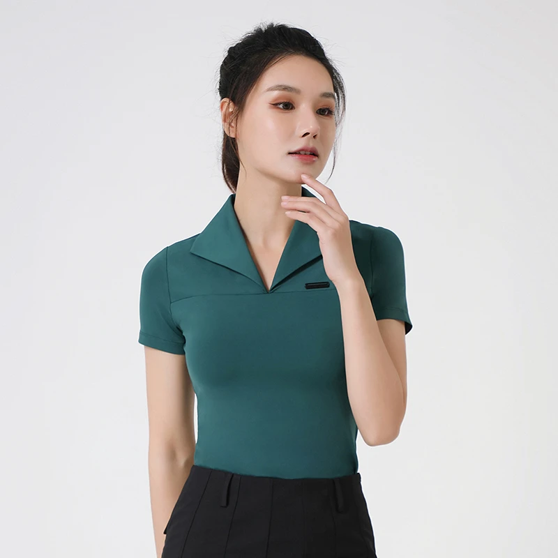 DEXGOLF韩国高尔夫女士短袖T恤新品3054经典纯色复古翻领polo衫