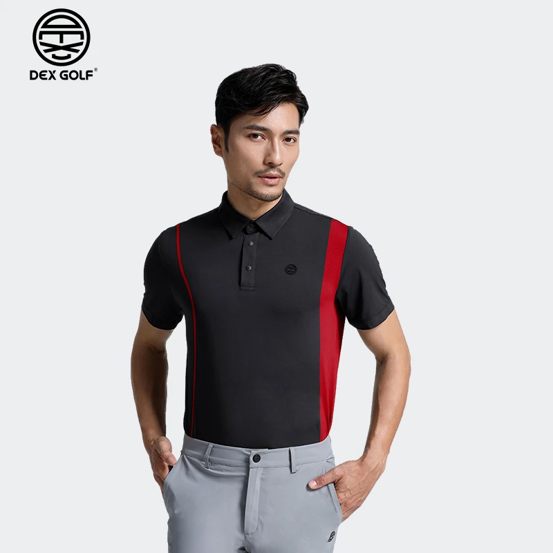 DEXGOLF高尔夫男士短袖T恤1066竖条拼色翻领polo衫户外运动弹力