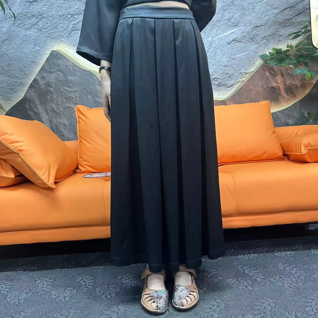 60姆米重缎黑色半身裙100桑蚕丝香云纱面料缝制大摆裙