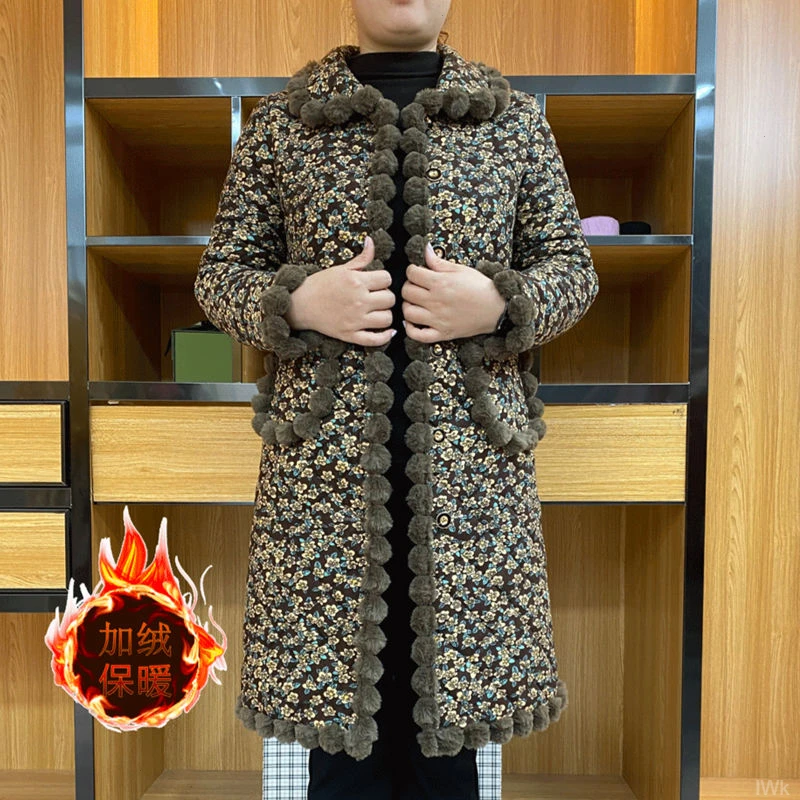奶奶中长款老人高档保暖加绒加厚棉袄棉服外套中老年女棉衣妈妈装