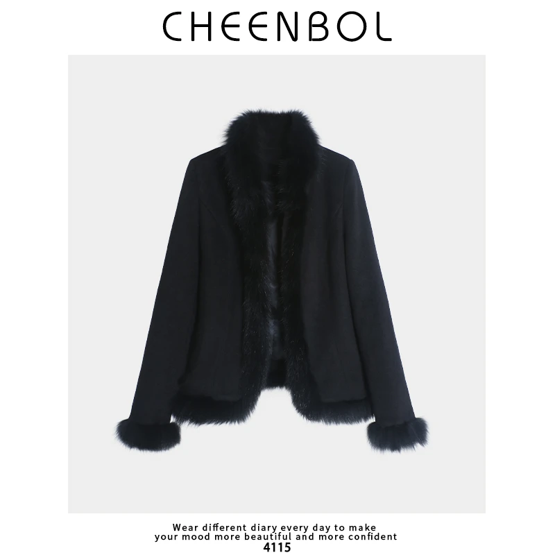 4115毛呢外套女秋冬新款小个子高级感狐狸毛领轻奢气质羊毛上衣