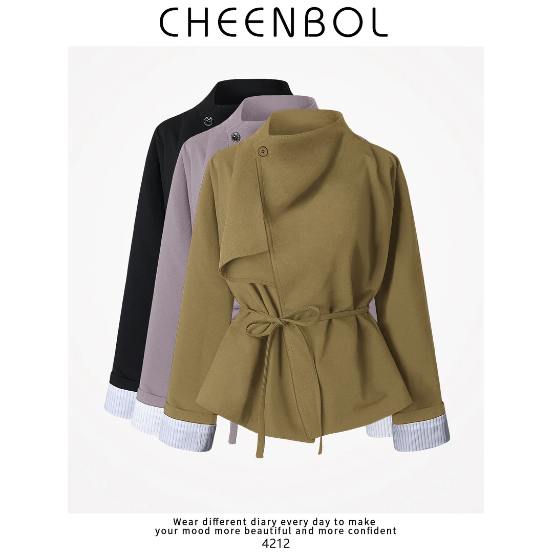 4212西装系绳外套天丝羊毛秋冬必备保暖高级感纯色小众设计感外套