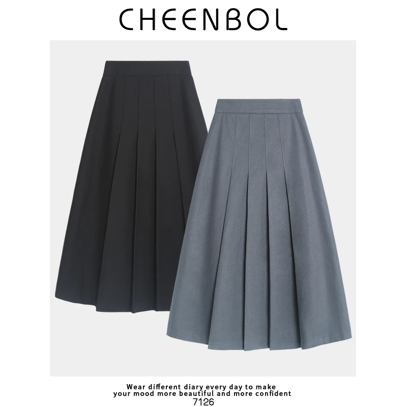 7126灰色百褶裙女春秋新款高腰显瘦中长款半身裙小个子A字裙百搭