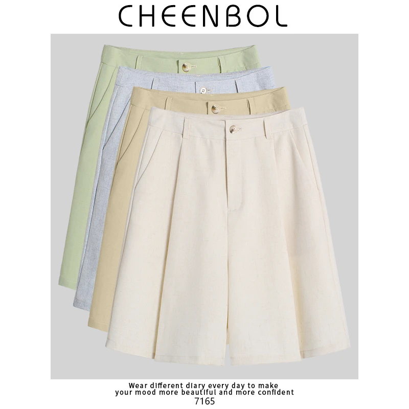 7165亚麻短裤女小个子夏新款高腰宽松显瘦外穿休闲直筒阔腿短裤