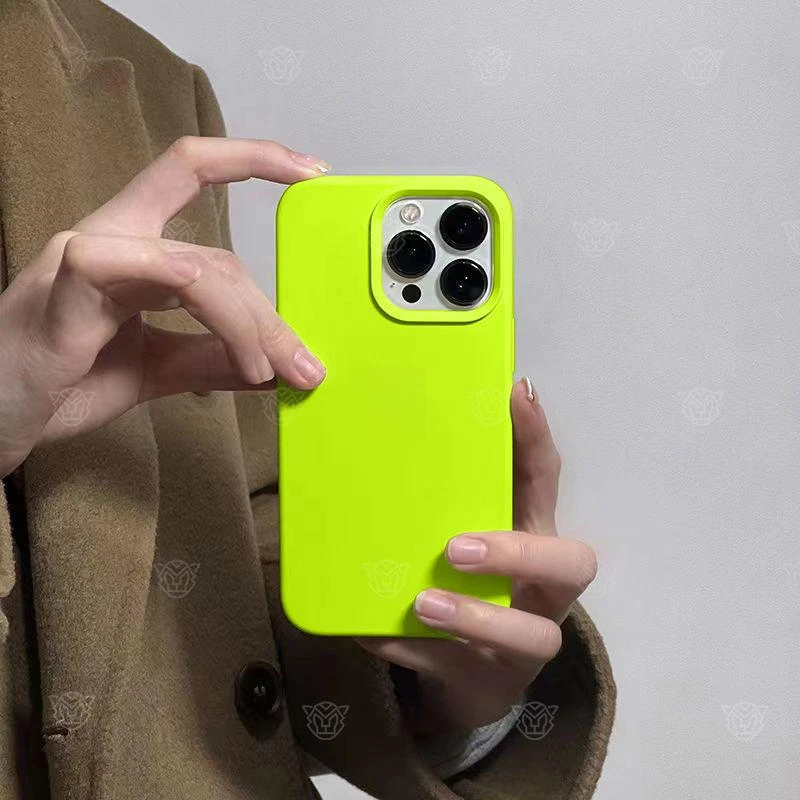 荧光绿苹果15手机壳液态硅胶iPhone14ProMax优品13/12/11纯色防摔