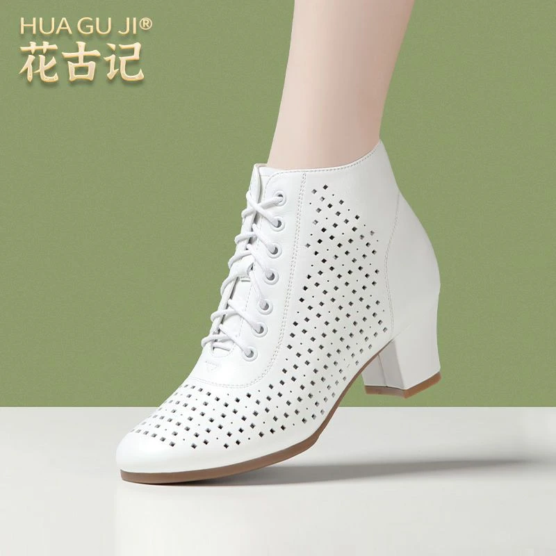 新款爆款真皮中跟软底夏季女鞋百搭小众鞋子高跟粗跟白色高跟鞋