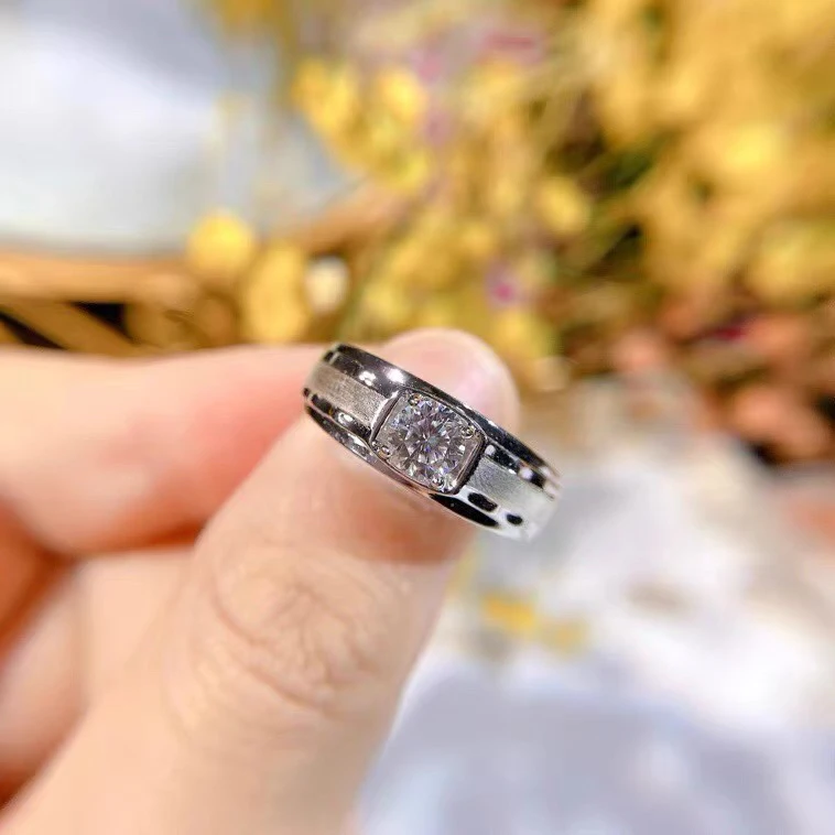 925银莫桑石戒指 【水波纹】男士钻戒经典结婚窄版时尚男款