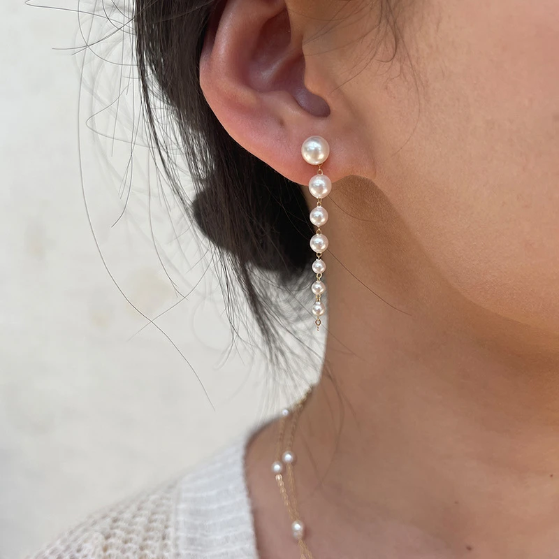 铜合金仿珍珠耳饰 一款两戴流苏法式复古轻奢优雅时尚搭 耳环-271