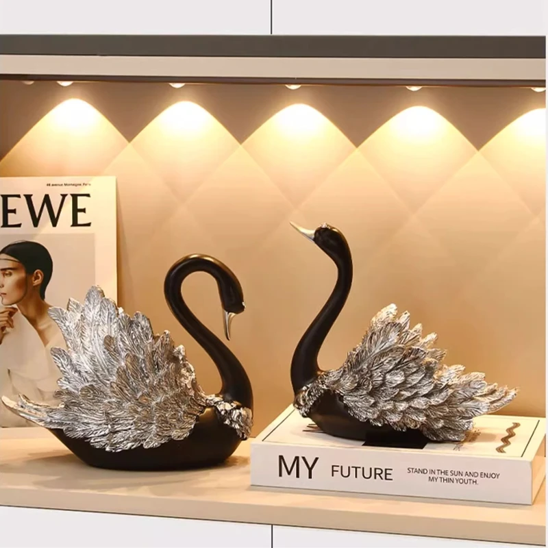 创意红酒柜轻奢高档黑色天鹅摆件一对办公室客厅酒柜电视柜装饰品