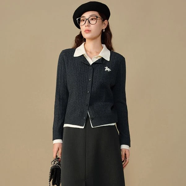 独束【小余专属】独束微胖大码女装小香短款款针织衫24DS84113