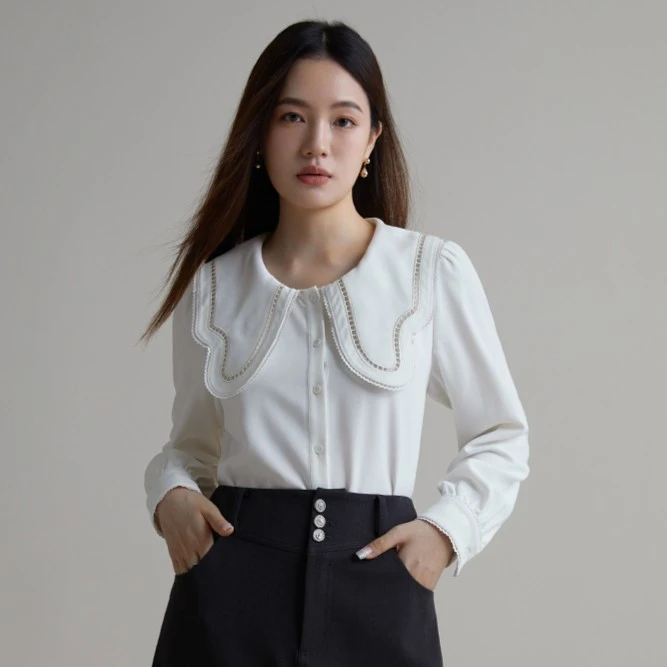 独束。微胖MM大码女装蝴蝶领法式衬衫优雅百搭显瘦上衣23DS84247