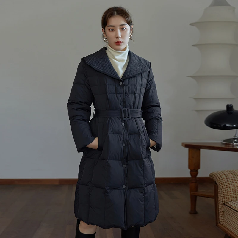 独束21DS4004胖MM大码设计感翻领轻设计感显瘦本布腰带保暖外套