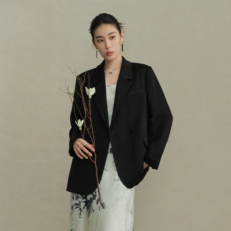 独束微胖MM大码女装黑标系列西装复古休闲时尚显瘦外套23DS83076