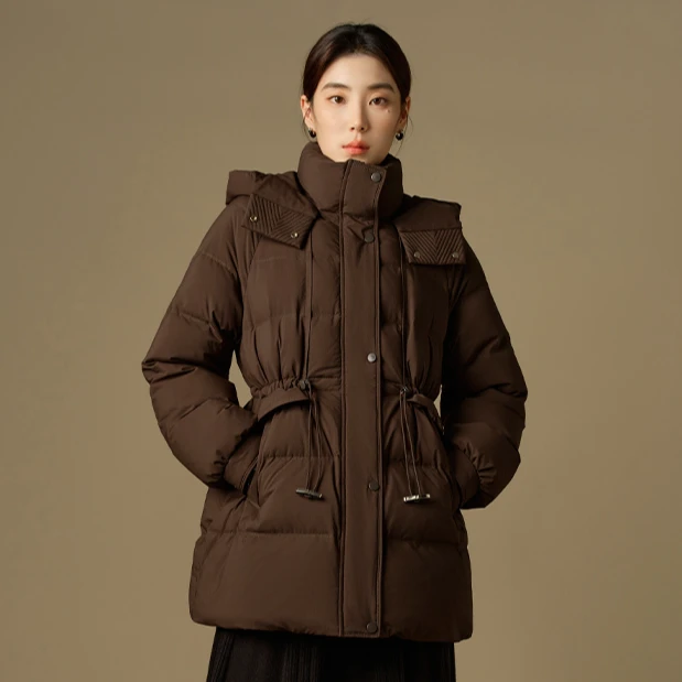 独束大码女装短款棕色90白鸭绒羽绒服防寒保暖外套24DS84202