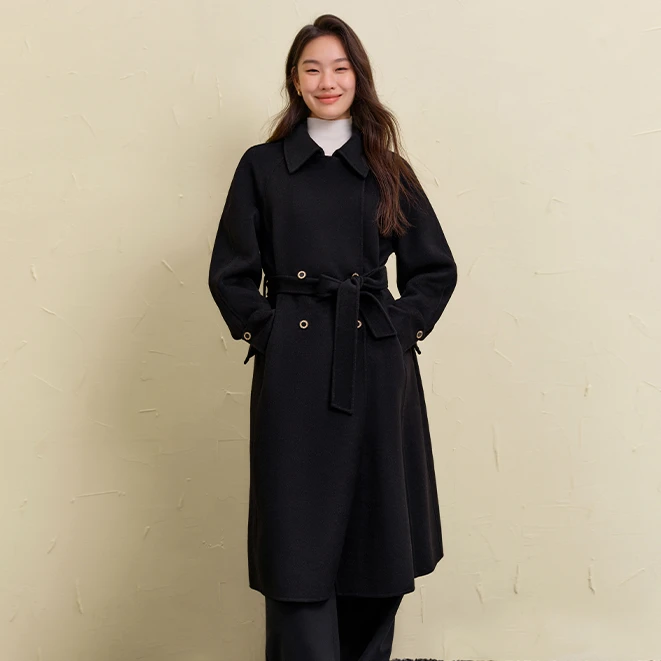 独束微胖M大码女装高级感骑士双排扣双面呢大衣厚款外套24DS84408