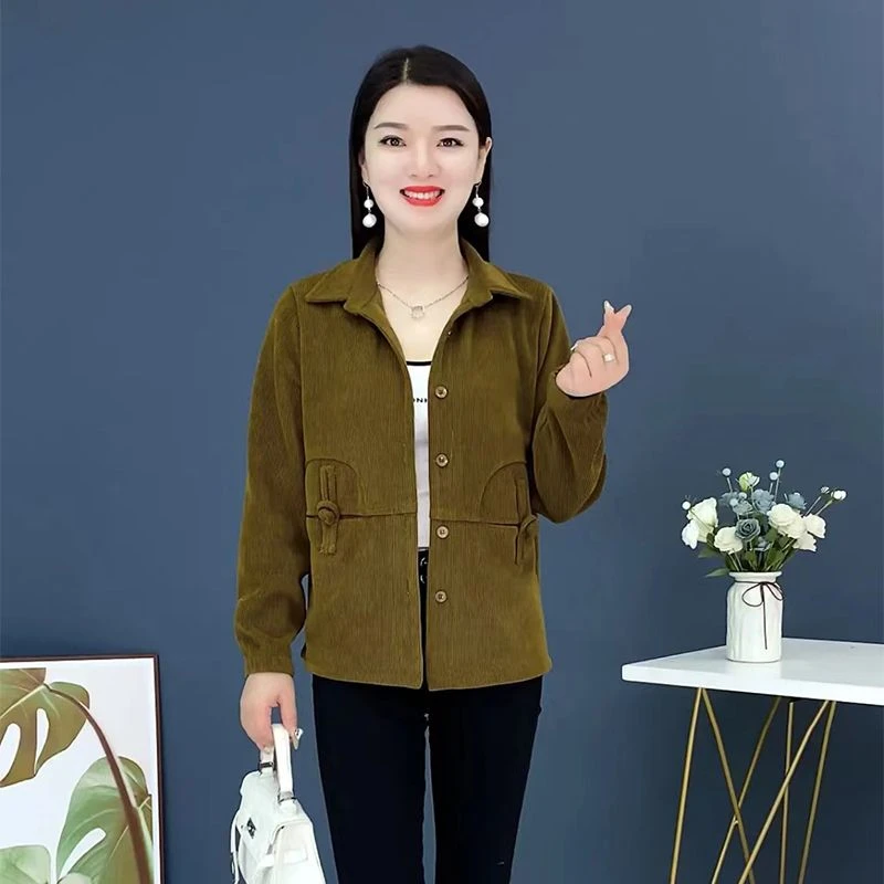 灯芯绒衬衫外套女2024春秋季新款时尚妈妈装洋气减龄百搭气质上衣