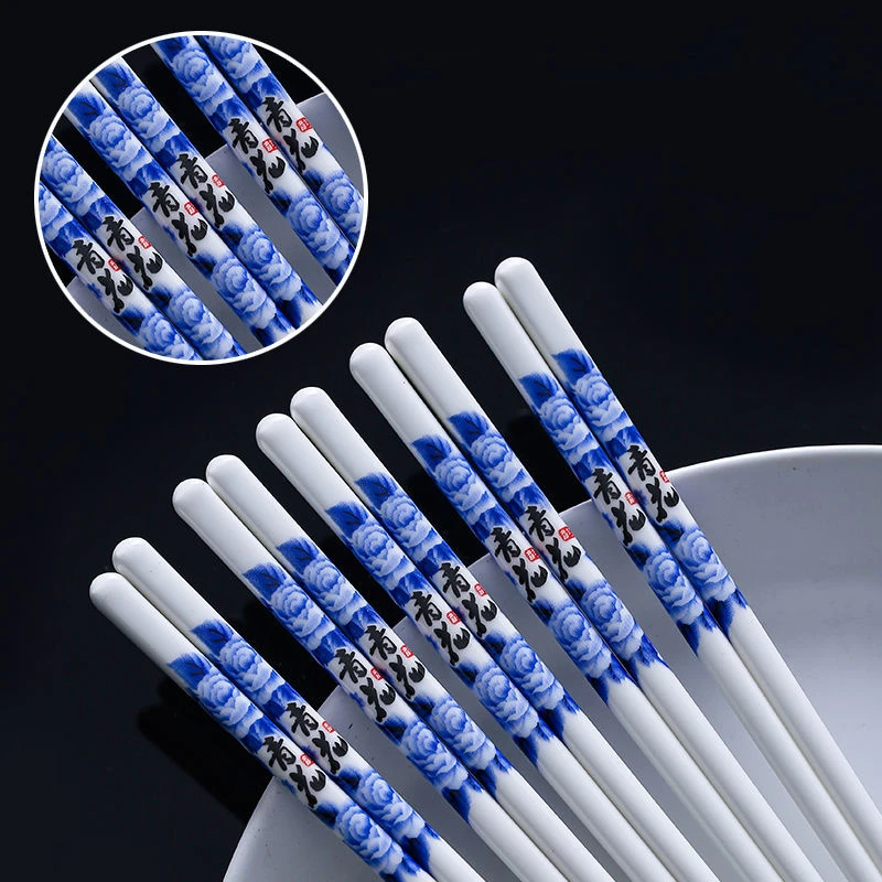青花陶瓷筷子家用餐厅高档餐具健康公筷易清洗耐高温筷子可消毒
