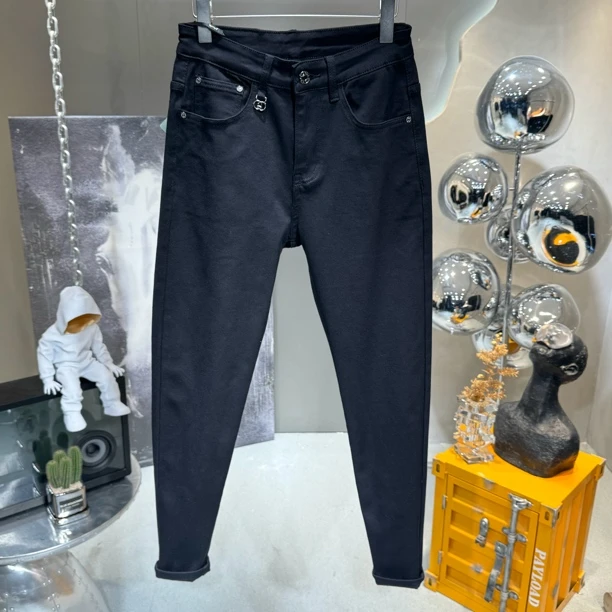 秋冬水洗冬季男牛仔裤百搭高弹裤子纯黑色弹力韩版休闲裤修身