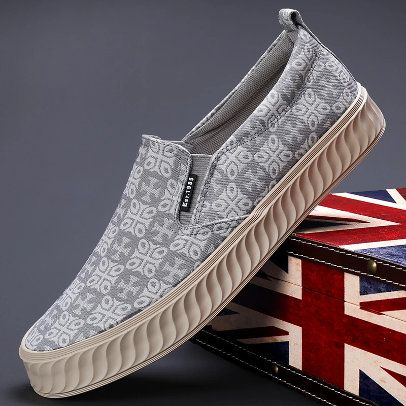 秋季新款男鞋时尚百搭休闲男士帆布鞋舒适平底一脚蹬懒人男鞋