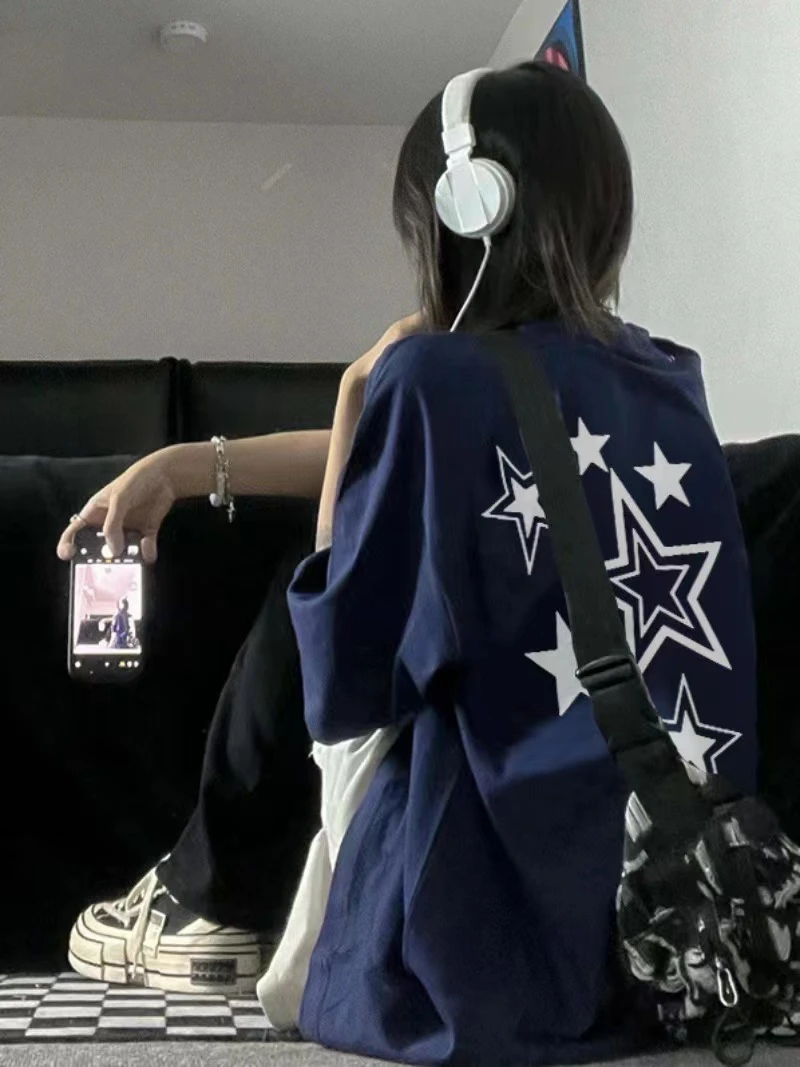 九星美式夏季纯棉重磅情侣T恤装印花国潮情侣装