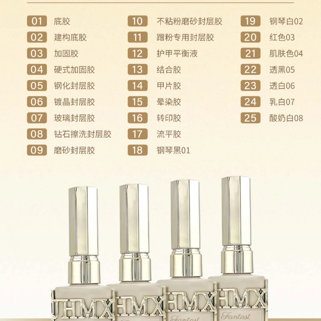 JHMX/家和美学功能胶甲油胶俄式流平胶镀晶钢化封层加固胶底胶