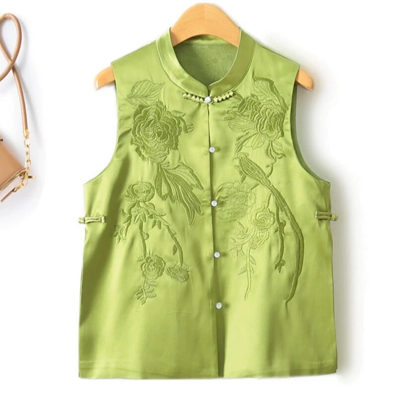 2024春季中国风盘扣立领马夹上衣高端新中式重工刺绣醋酸马甲女