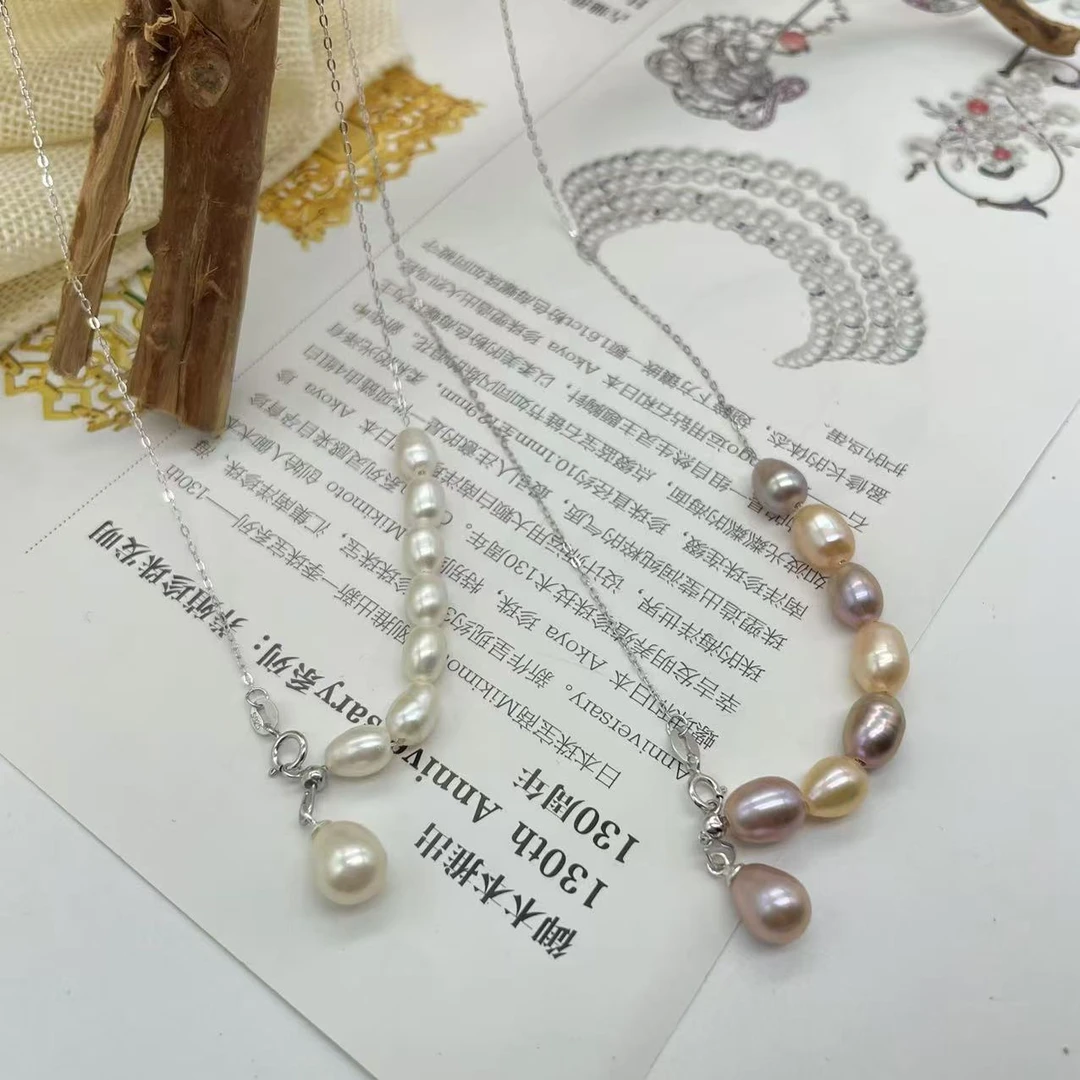 时尚百搭通体S925银多珠项链天然淡水珍珠项链项链脖颈链微笑链