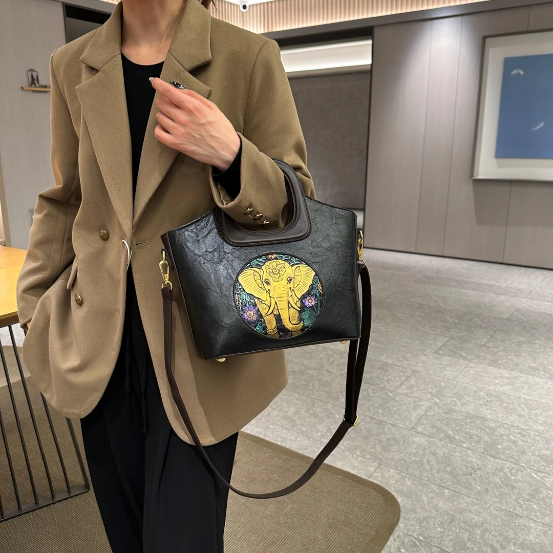 JINYAO丨新款中国风复古吉象雕花女2023大容量手提单肩斜挎包959