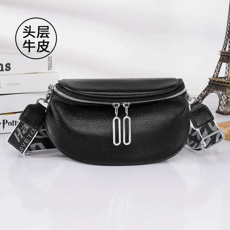 头层牛皮真皮女包2025新款马鞍包时尚软皮单肩包宽带斜挎包女胸包