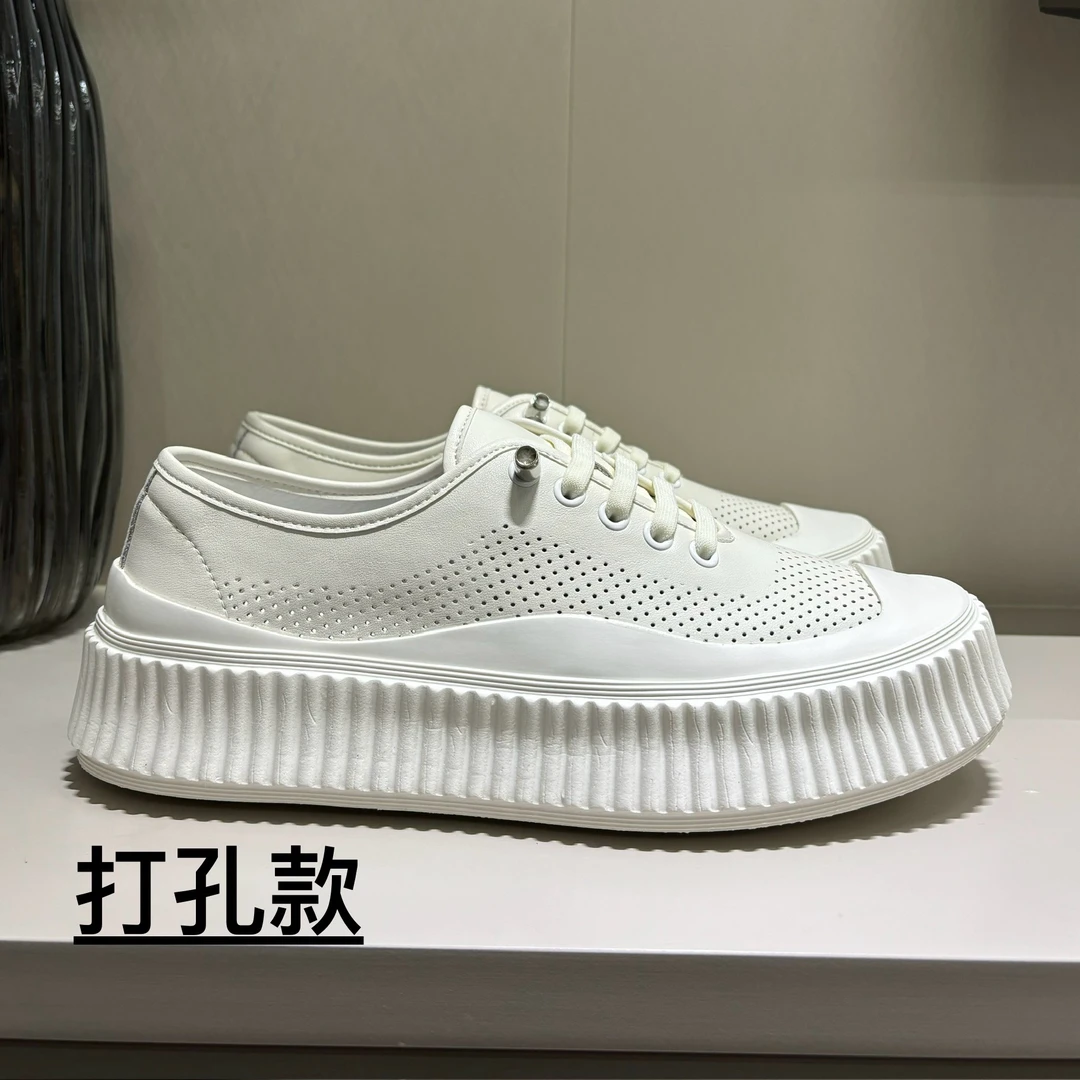 TAAIRXTO小白鞋男2024新款欧美厚底增高百搭打孔镂空男士饼干鞋潮