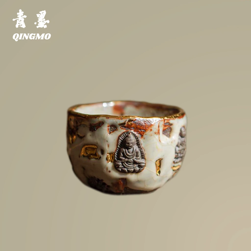 青墨手作志野烧茶杯高越敦煌柴烧主人杯侘寂风粗陶茶具创意品茗杯