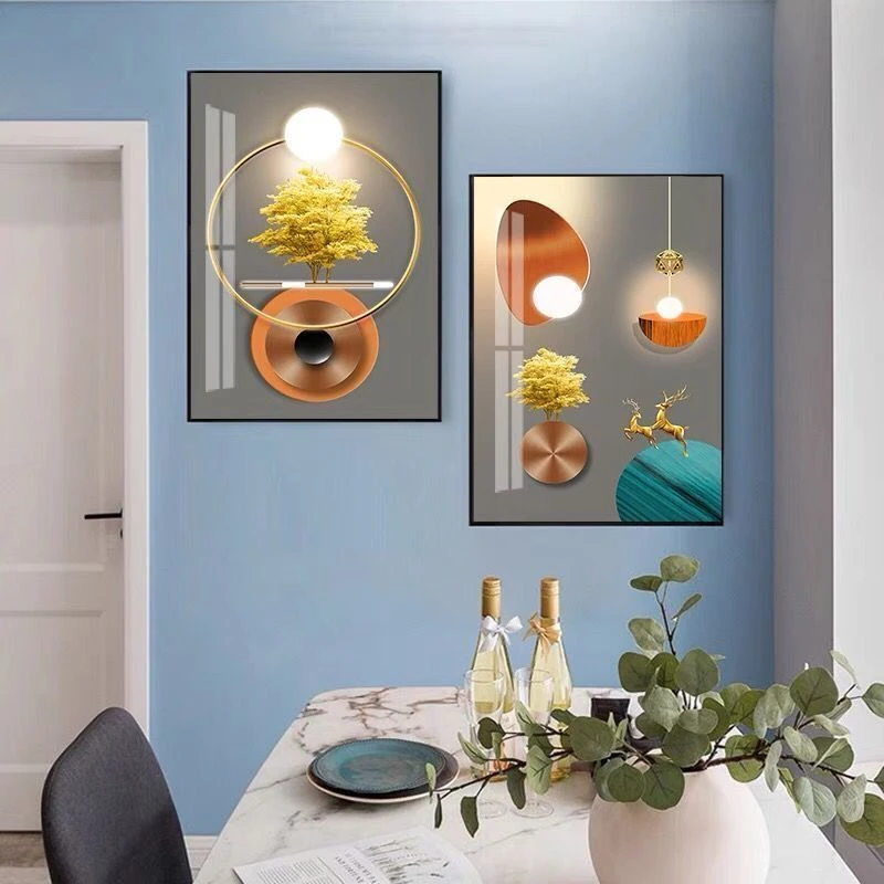 现代简约餐厅装饰画轻奢新款两联饭厅背景墙画北欧高档晶瓷有框画