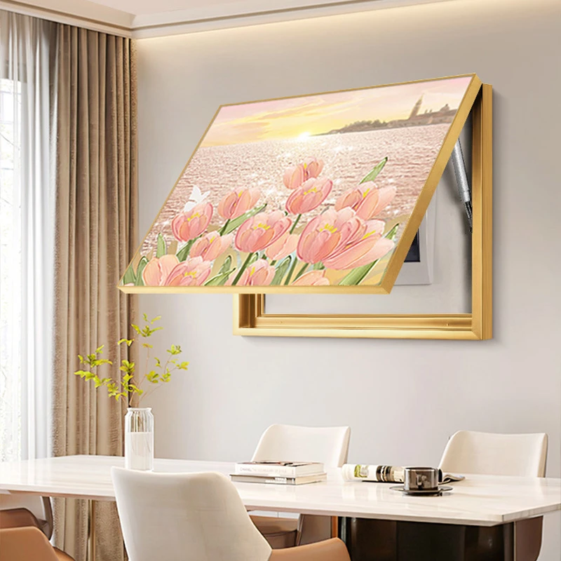 奶油风电表箱装饰画高级感免打孔2024新款花卉餐厅配电箱遮挡挂画