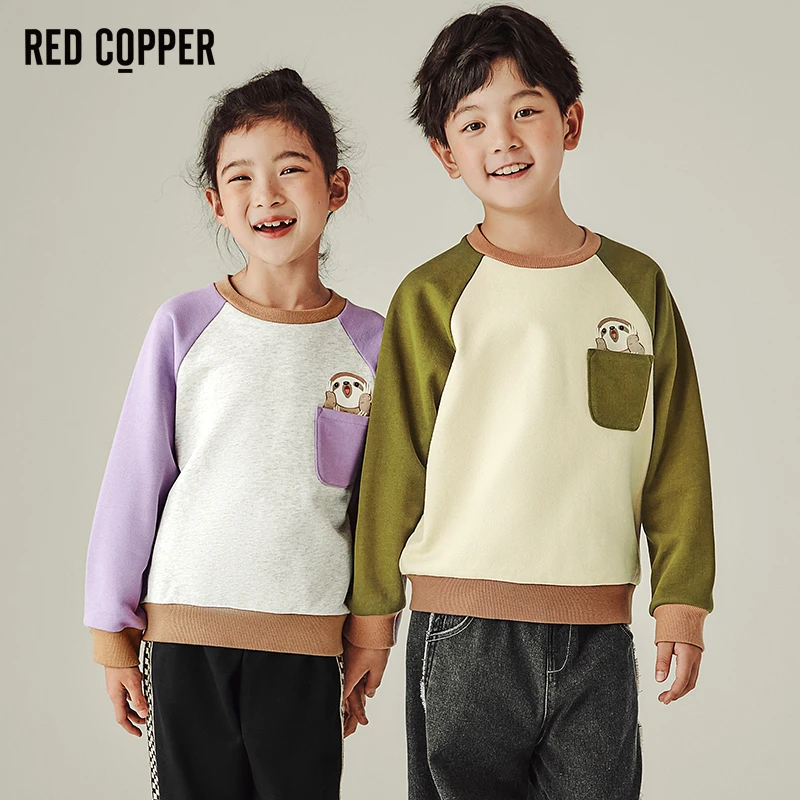 redcopper春秋男女童圆领纯棉撞色拼接休闲套头卫衣RFX412101