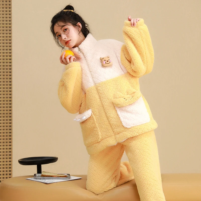 HAREECISU【可爱维尼】DR舒棉绒高克重~撞色拼接加厚保暖家居服