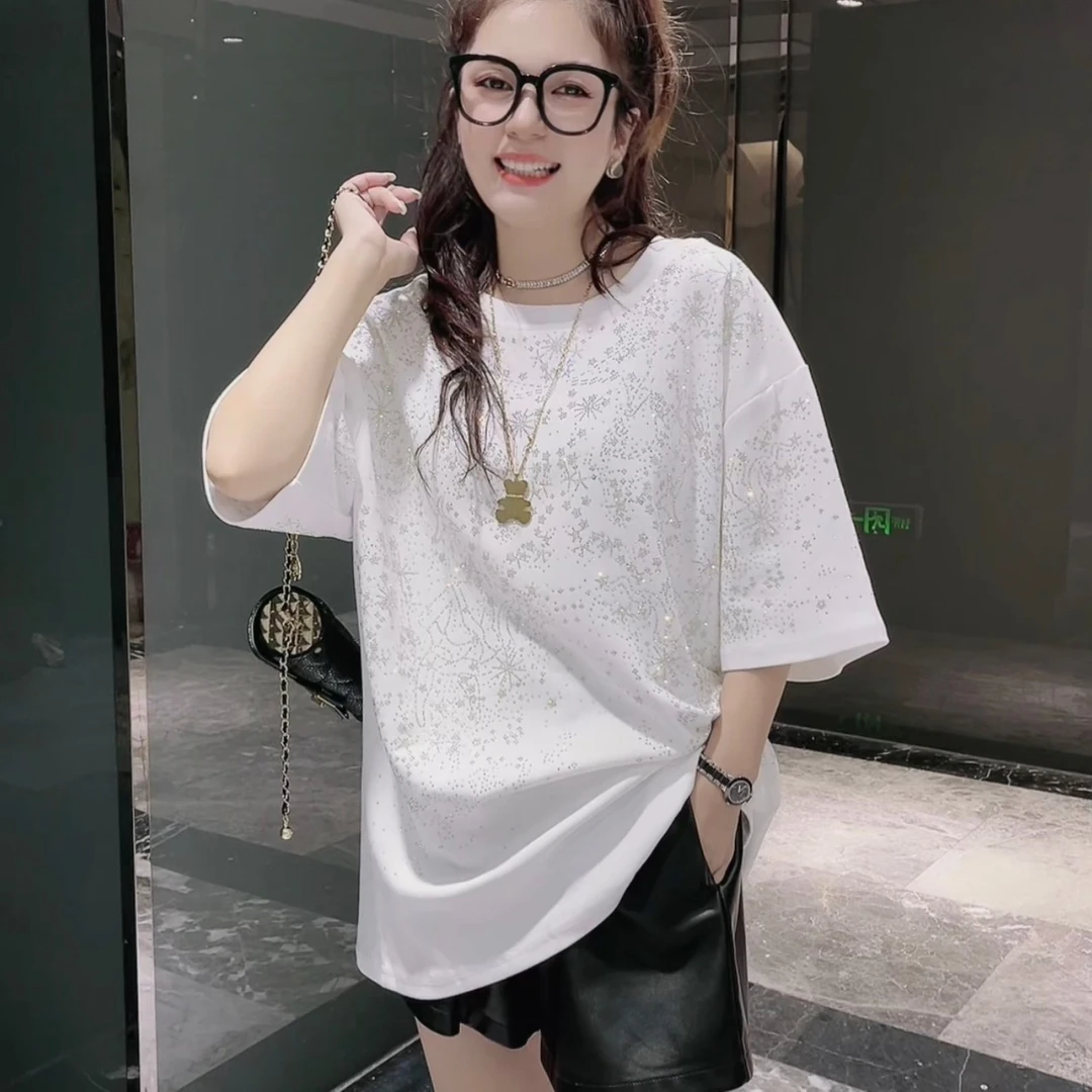 星河镶满钻T恤 中长款宽松欧货版