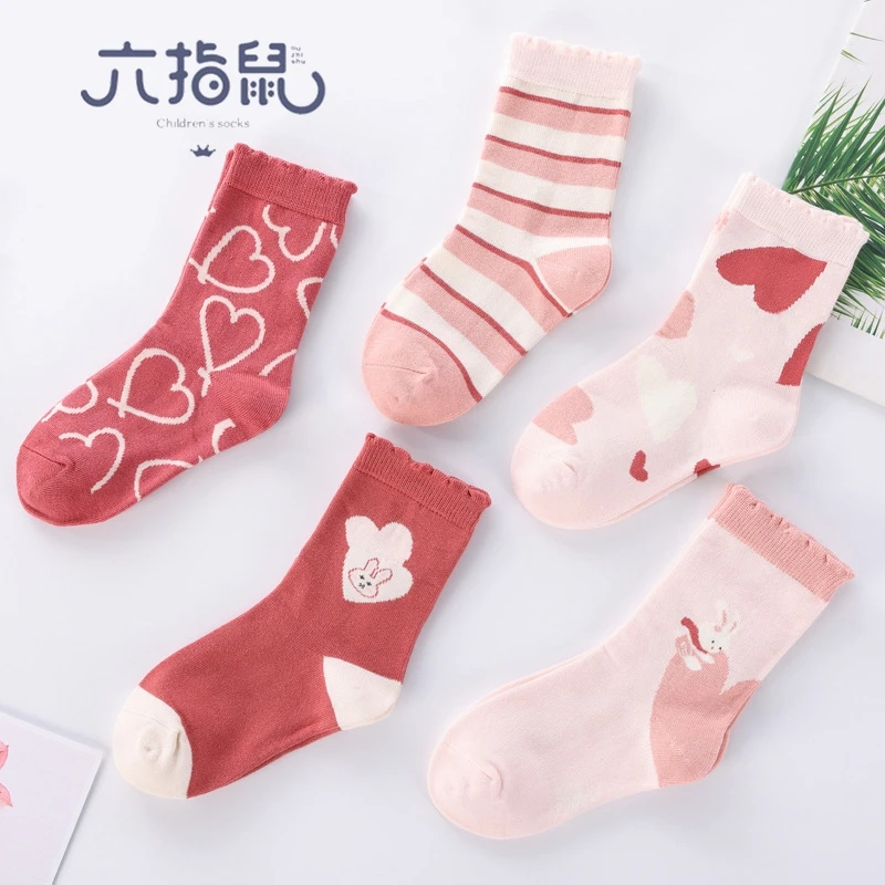 六指鼠秋冬季女宝高筒女童中筒加长筒儿童厚棉袜女孩大童袜子冬款