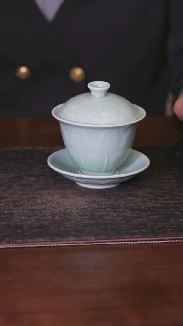 【闪购商品】ZZ原产地仿古釉汝瓷三才盖碗